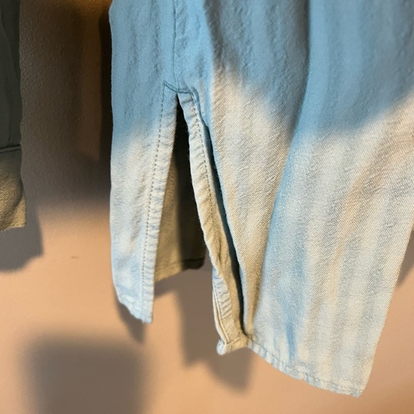 J. Jill 2-Tone Sage Green Subtle Stripe Print Rayon Top with Pintucking - Picture 7 of 13